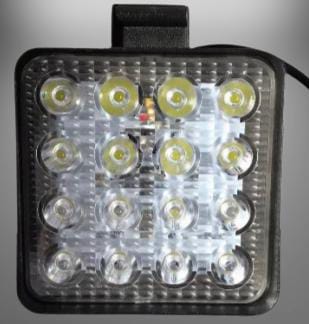 Faro cuadrado 16 Led, fijo y estrobos, luz blanca